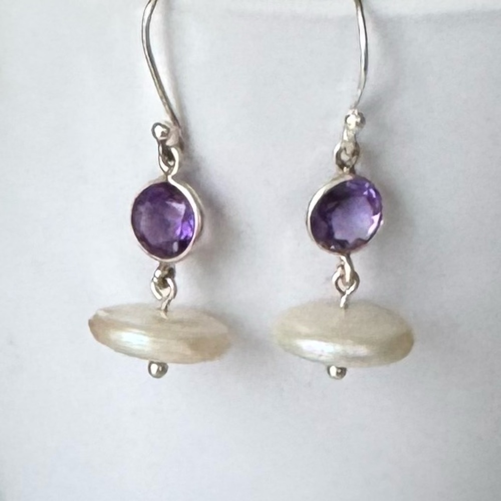 NWOT Tuckernuck Sea Gems Earrings, Amethyst, Pearl, Sterling Silver